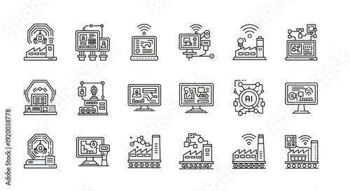 Industrial Technology Icons Factory Automation Manufacturing Process Symbols