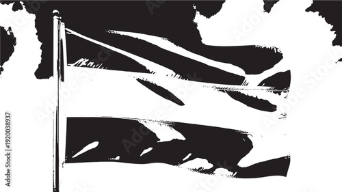 Flag on pole in abstract black and white distressed style with dynamic motion blur for editorial use