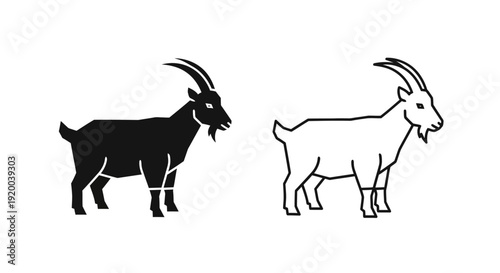 Black and white goat illustration, vector design of two goats, one black and one white Vector