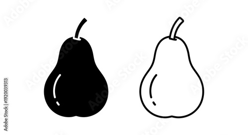 Black and white pear illustration, minimalist fruit design, simple pear drawing, Vector