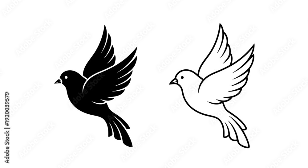 Fototapeta premium Black and white birds flying together, symbolizing peace and unity, vector illustration Vector