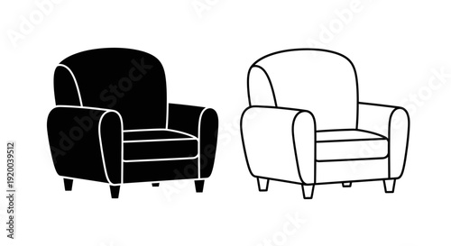 Two armchairs in black and white on white background, minimalist style Vector