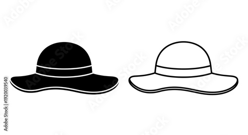 Two stylish sun hats with different designs and patterns, perfect for summer. Vector