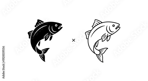 Two fishes illustration, vector art, fish design, icon, symbol, graphic, drawing, Vector