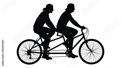 Two people riding a tandem bicycle on a sunny day isolated on white background, Vector