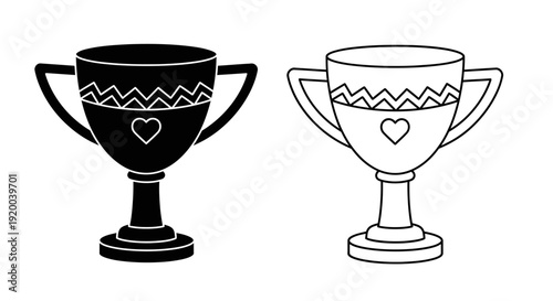 Two trophy cups with heart design, vector illustration, winning award symbol Vector