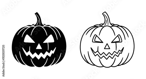 Halloween pumpkin illustrations, spooky jack-o'-lanterns, eerie autumn decorations Vector