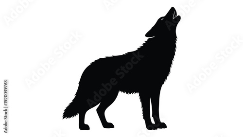 A silhouette of a wolf howling at the moon in a dark forest setting. isolated on white background, Vector