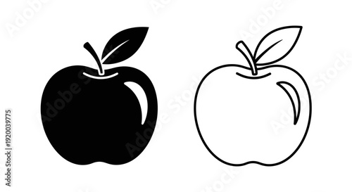 Minimalist apple illustration set, black and white line art, simple fruit design Vector