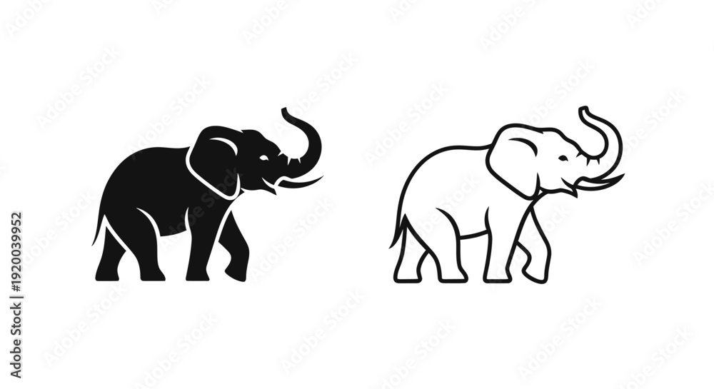 Obraz premium Two elephants walking silhouette vector art illustration design Vector