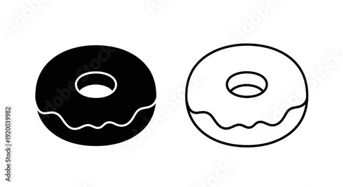 Black and white donut illustration, minimalist donut design, simple donut art Vector