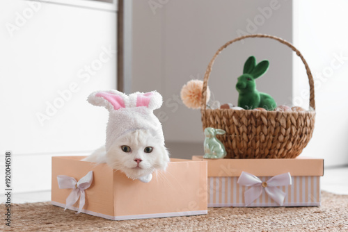 Cute white cat in bunny ear...
