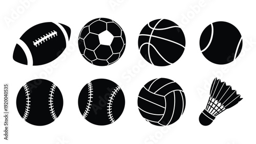 A collection of various sports equipment silhouettes on a white background isolated on white background, Vector