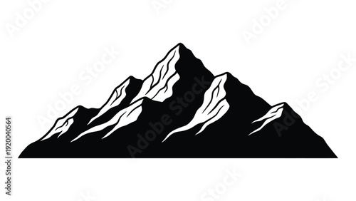 Majestic mountain range with snow-capped peaks against a clear sky isolated on white background, Vector