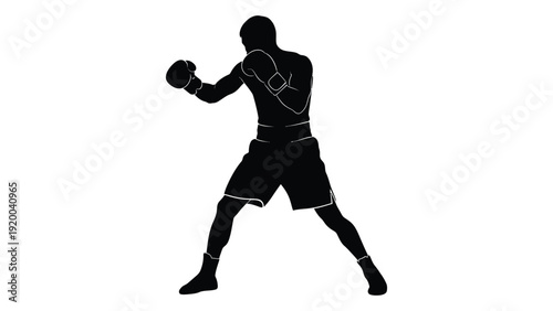 Boxer in fighting stance with gloves raised and ready to strike isolated on white background, Vector