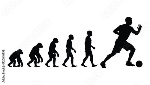 Evolution of human locomotion from ancient times to modern soccer isolated on white background, Vector
