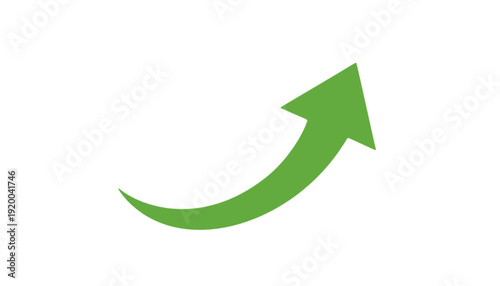 Stylized green upward-curving arrow icon illustrating concepts of improvement, success, rising trends, positive development, and forward momentum in various aspects of life and business