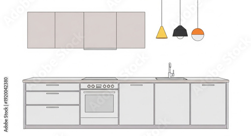 Modern Kitchen Cabinetry and Appliances Illustration.