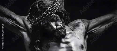 Jesus Christ crucyfied wearing crown of thorns .Passion and Resurection