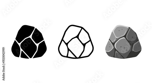 Set of three stylized botanical illustrations depicting a curling vine stem with lobed leaves in silhouette outline and full color formats