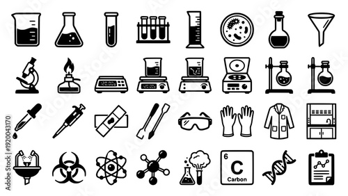 Comprehensive Laboratory and Chemistry Science Icon Set in Flat Design