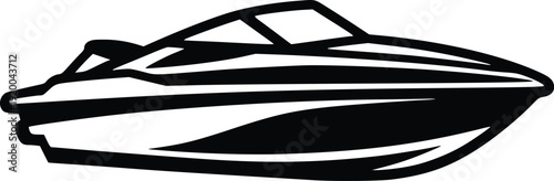 Modern Speedboat Vector Illustration - Sleek Black and White Design for Marine, Travel, and Sports Themes. Isolated Graphic for Commercial Use.