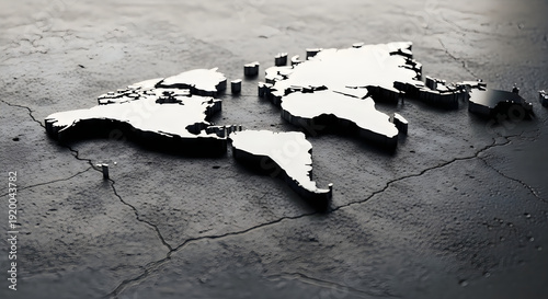 Fractured world map symbolizing global challenges and disintegration of unity