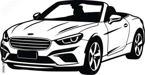 Modern Convertible Sports Car Vector Illustration - Sleek Black and White Design for Automotive, Luxury, and Lifestyle Brands. Isolated Graphic for Commercial Use.