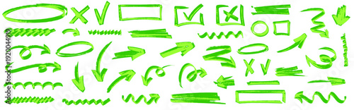 Dynamic underline and arrow show direction, highlight and marker add contrast. underline and arrow around circle, paper, line, shape, pen with bright highlight and marker.