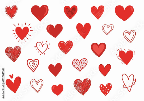 Collection of Hand Drawn Red Hearts.
