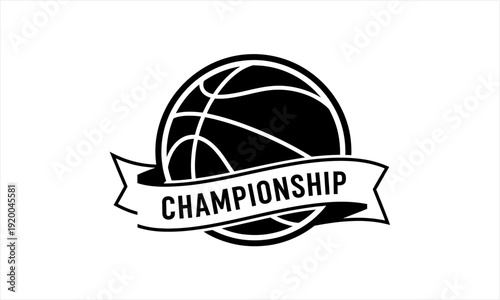 Basketball Championship Emblem with Ribbon Design.