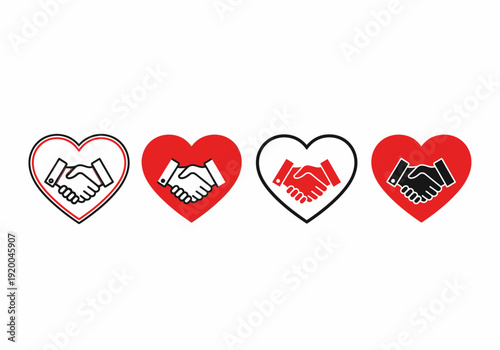 Handshake Heart Icons in Various Styles.