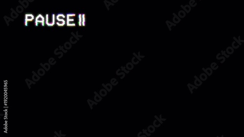 Retro VHS Pause Screen with Analog Glitch Distortion on Transparent Background