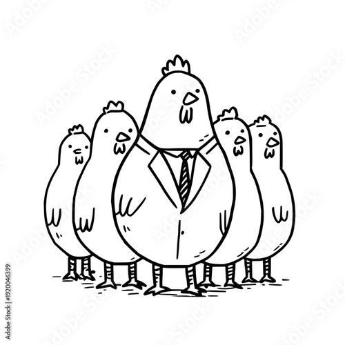 Chicken in business suit with flock tie group birds illustration cartoon