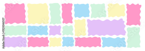 Organic wavy rectangle border with fluid edges vector illustration set. Abstract hand-drawn frame for text boxes. Colorful vector shape with playful irregular lines. Ideal for graphic design projects.
