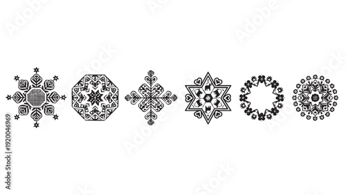 Geometric mandala pattern border collection for decorative design projects, meditation coloring books, spiritual artwork templates, ornamental graphic resources, and symmetrical illustration elements