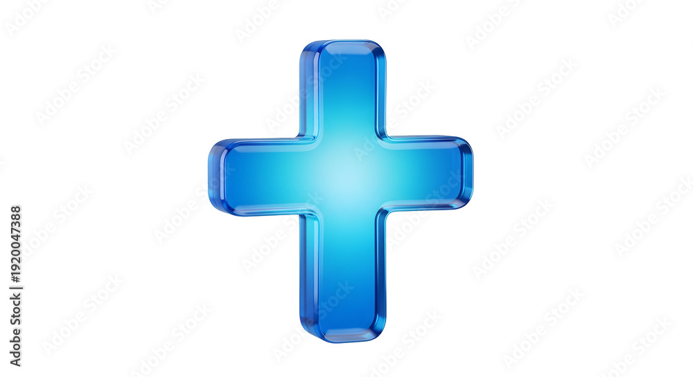 Obraz premium Glowing blue glass cross on black background blue cross