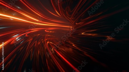 Vibrant red and orange light trails in motion against a dark background.