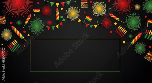 Festive Celebration Background with Fireworks and Bunting.