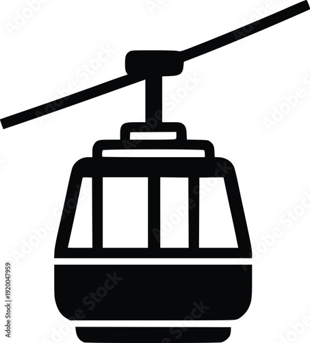 Black and White Vector Icon of a Gondola Cable Car for Transportation and Tourism Concepts. Simple, Modern Graphic for Web, Print, and Design Projects.