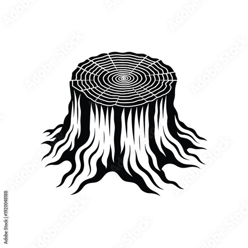 Detailed tree stump illustration representing nature and wood texture.