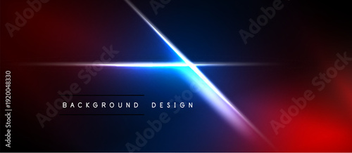 Abstract background features vibrant red, blue gradients. Bright light streaks intersect, creating dynamic visual effect. Text reads background design.