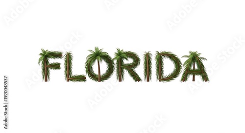 Florida Text Art Made of Palm Trees and Greenery.