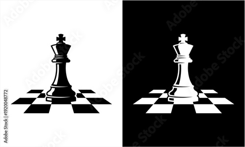 Black and white chess king pieces on a chessboard.