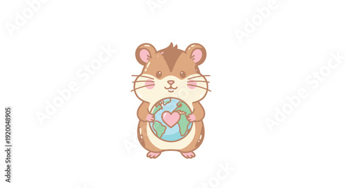 Cute Hamster Holding Earth with Heart