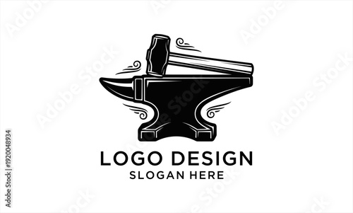 Blacksmiths Anvil and Hammer Logo Design for Craftsmanship and Metalwork.