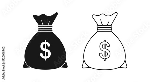 Two black and white money bags with dollar signs. vector illustration. Vector