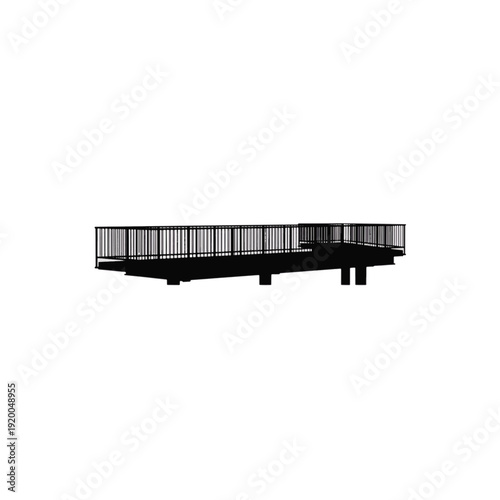 Elevated walking trail with metal railing. Pedestrian bridge or walkway silhouette. Vector illustration