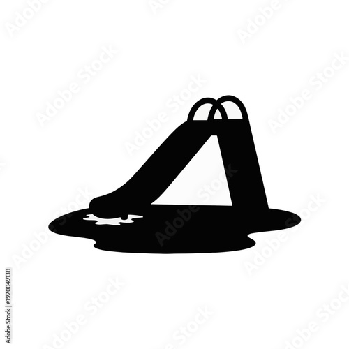 Playground slide in a puddle silhouette. Minimalist flat design vector illustration. Rain and outdoor recreation concept isolated on transparent background