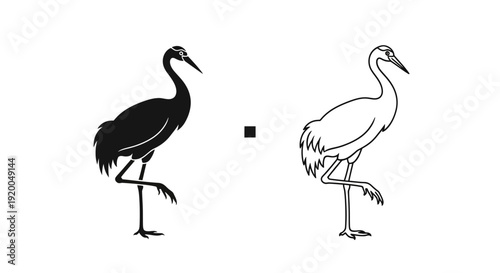 Black and white bird illustration, minimalist crane drawing, vector art Vector